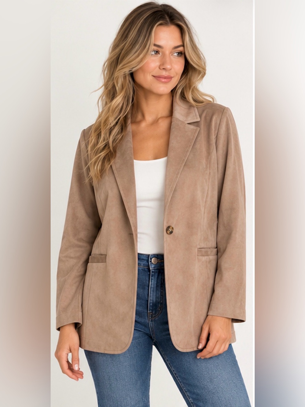 Soft Surroundings Breck Faux Suede Blazer Stone Tan Jacket 2X NWT